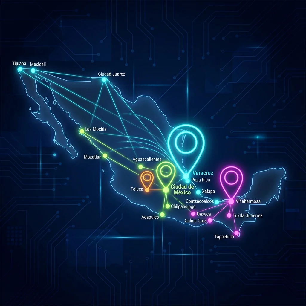 Mapa de cobertura de las oficinas de Grupo DYCS en México